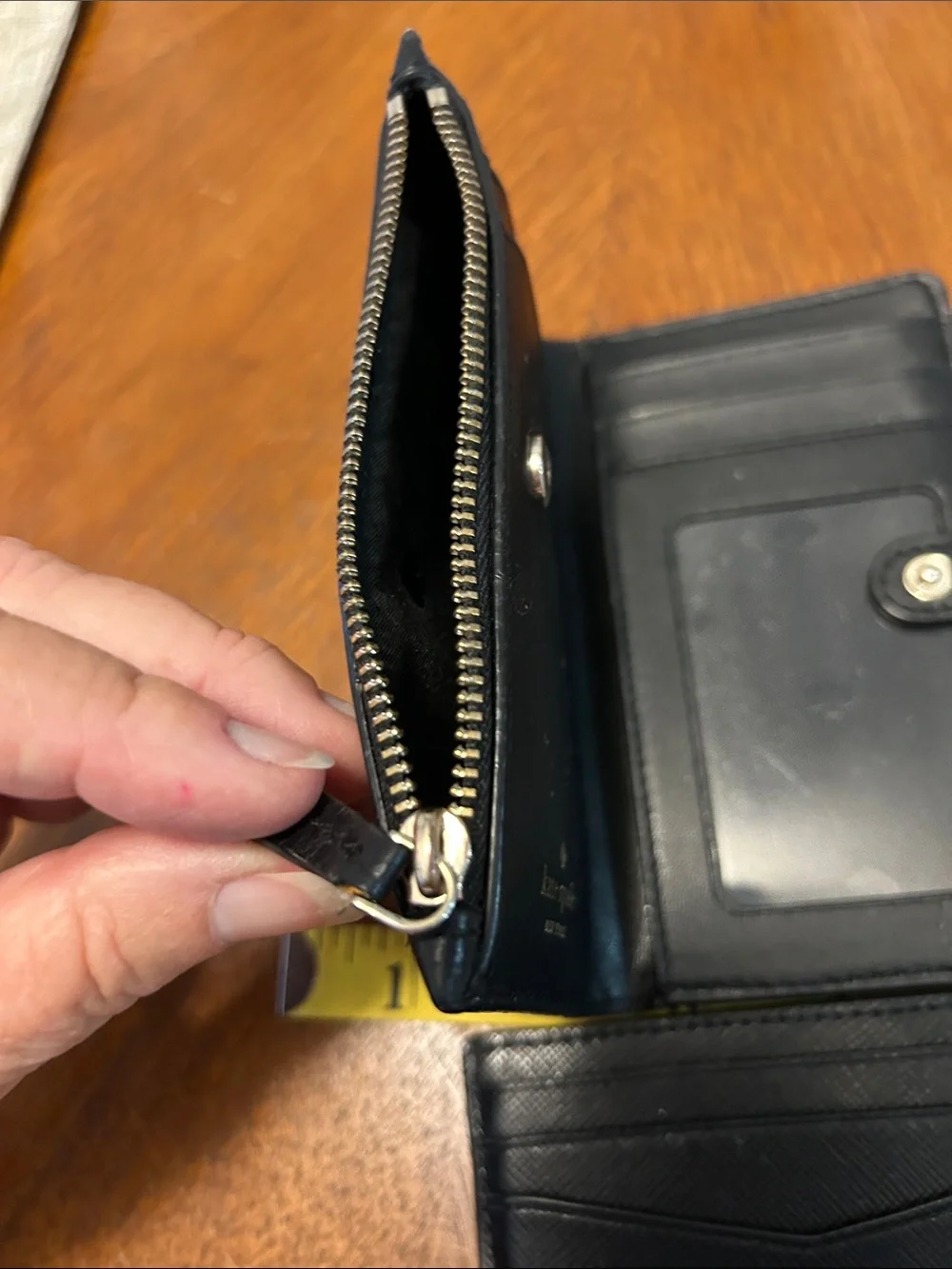 kate spade Black Leather Card Holder, Zip Wallet & Key Fob Set with Pink Accent